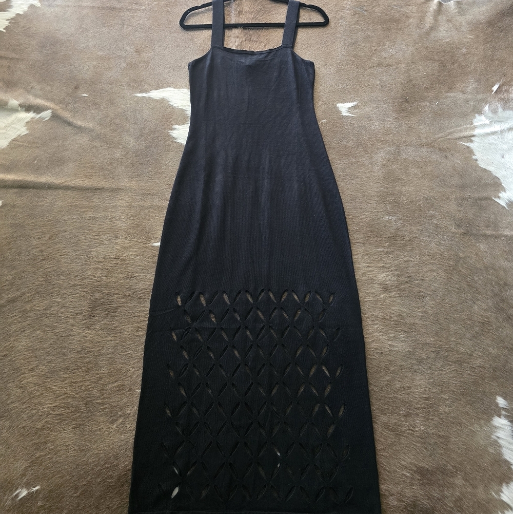 Cupshe Black Strappy Maxi Dress with Lattice Cutout Skirt
